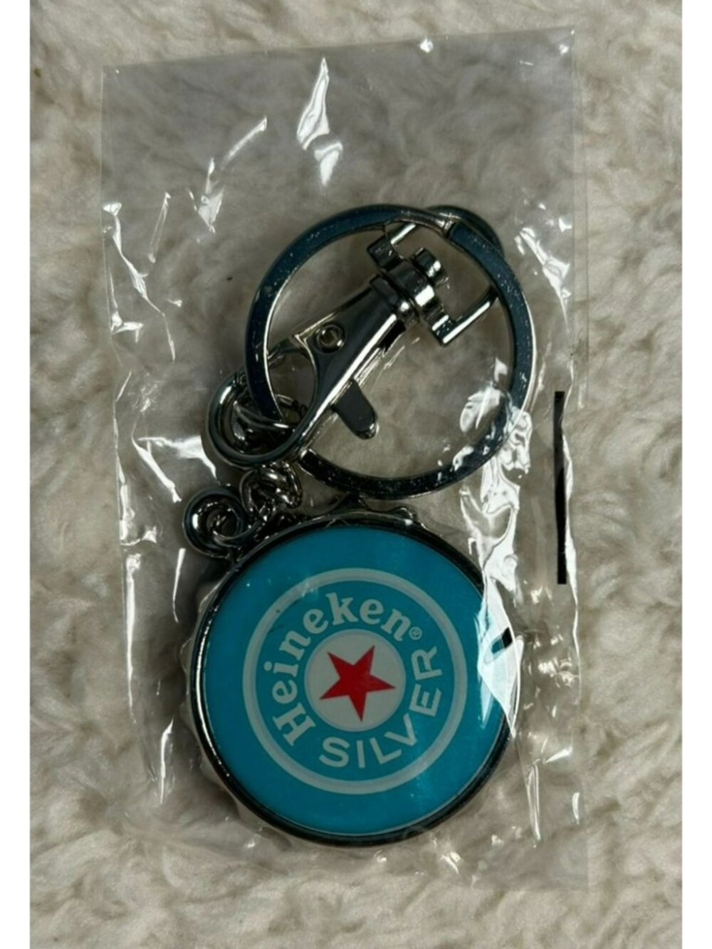 Heineken Silver Keychain Bottle Opener Blue Metal Round New Sealed Collectible G
